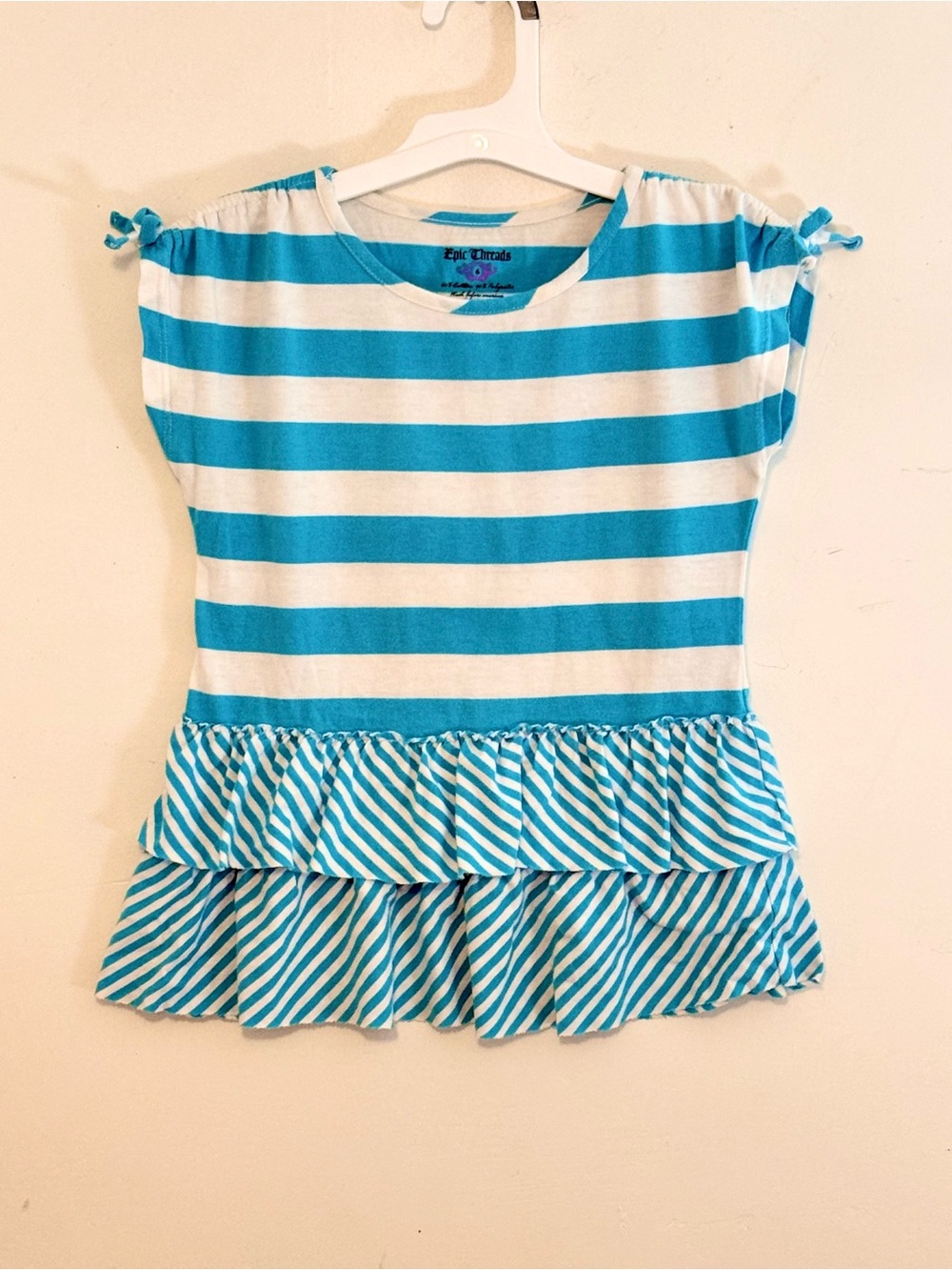 Epic Threads Blue & White Striped Tee with Ruffle Hem